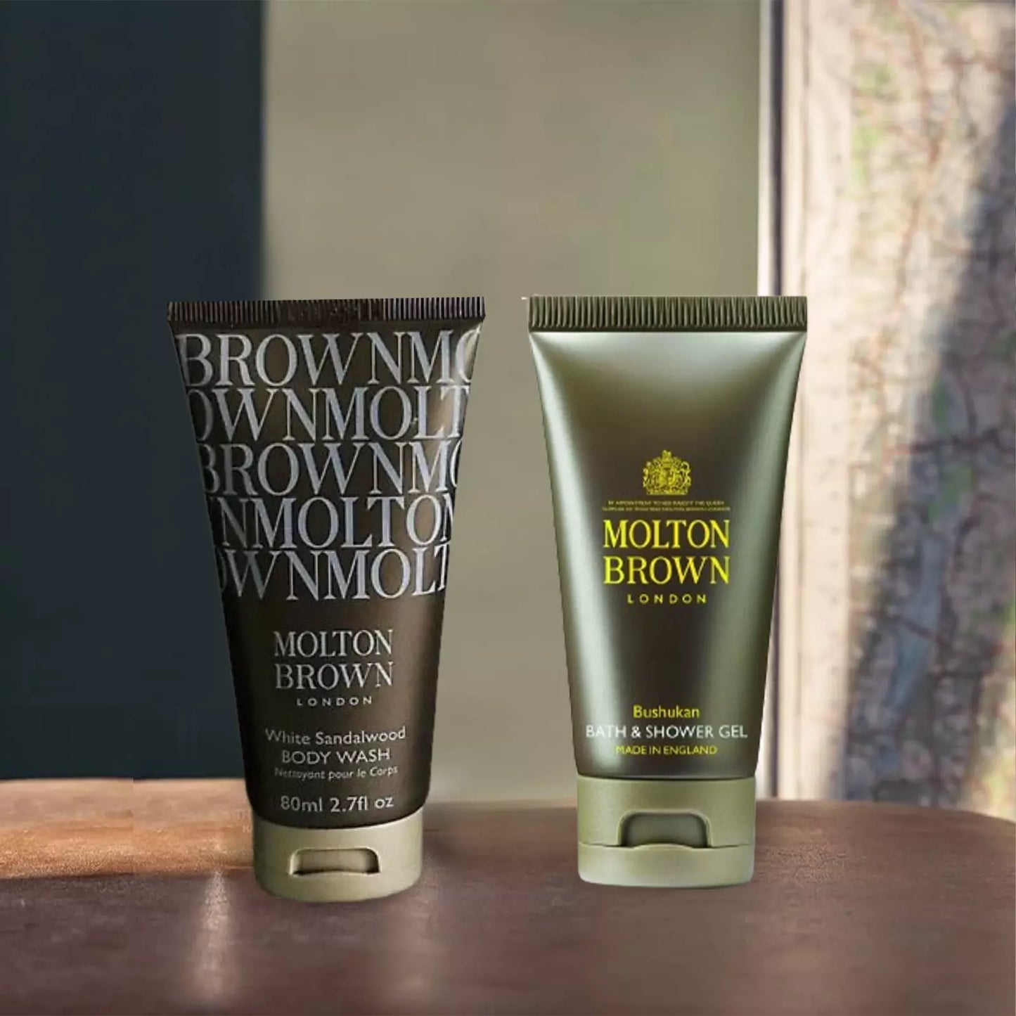 4x50ml Molton Brown Bushukan Bath, Shower Gel & White Sandalwood Body Wash Pack