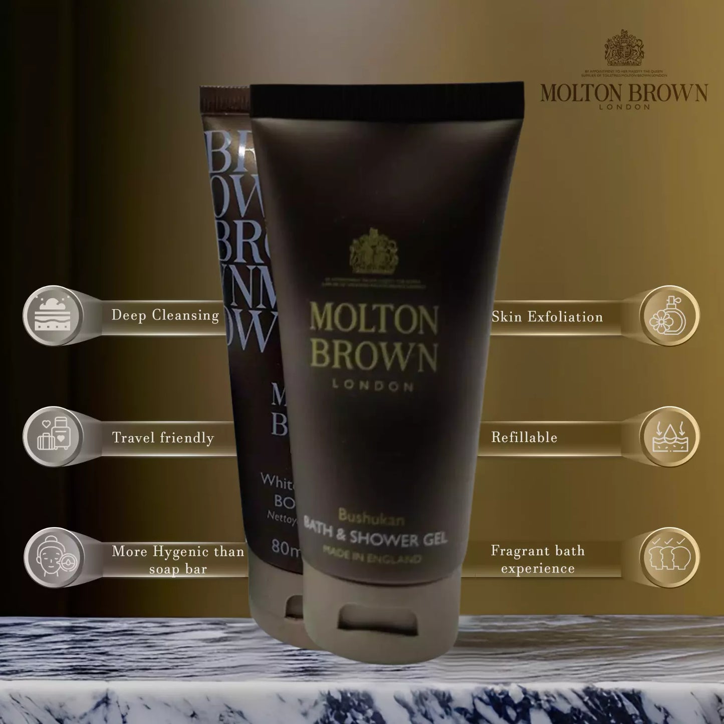 4x50ml Molton Brown Bushukan Bath, Shower Gel & White Sandalwood Body Wash Pack