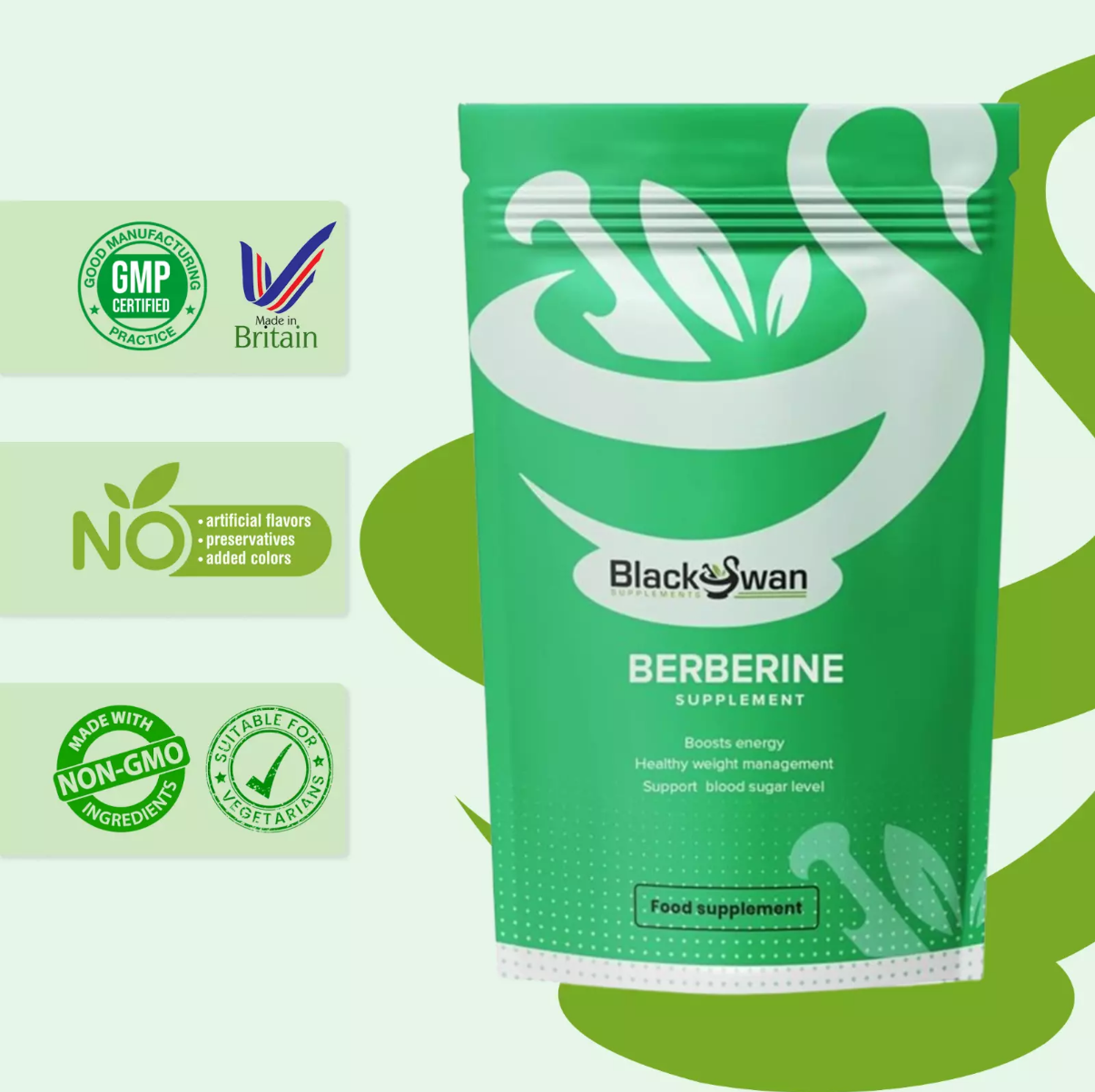 Black Swan Berberine Capsules 750mg | Blood Sugar Cholesterol Level Anti-oxidant Supplement
