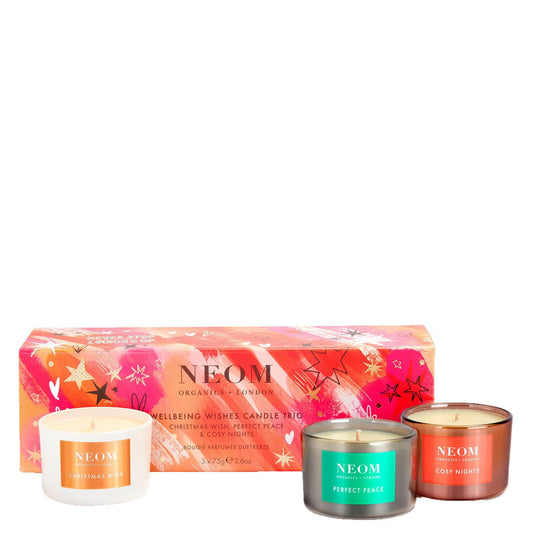 Neom Wellbeing Wishes Candle Trio 75g - Present/Gift, Natural Fragrance, Perfect Peace, Cosy Nights - Decor, Perfume