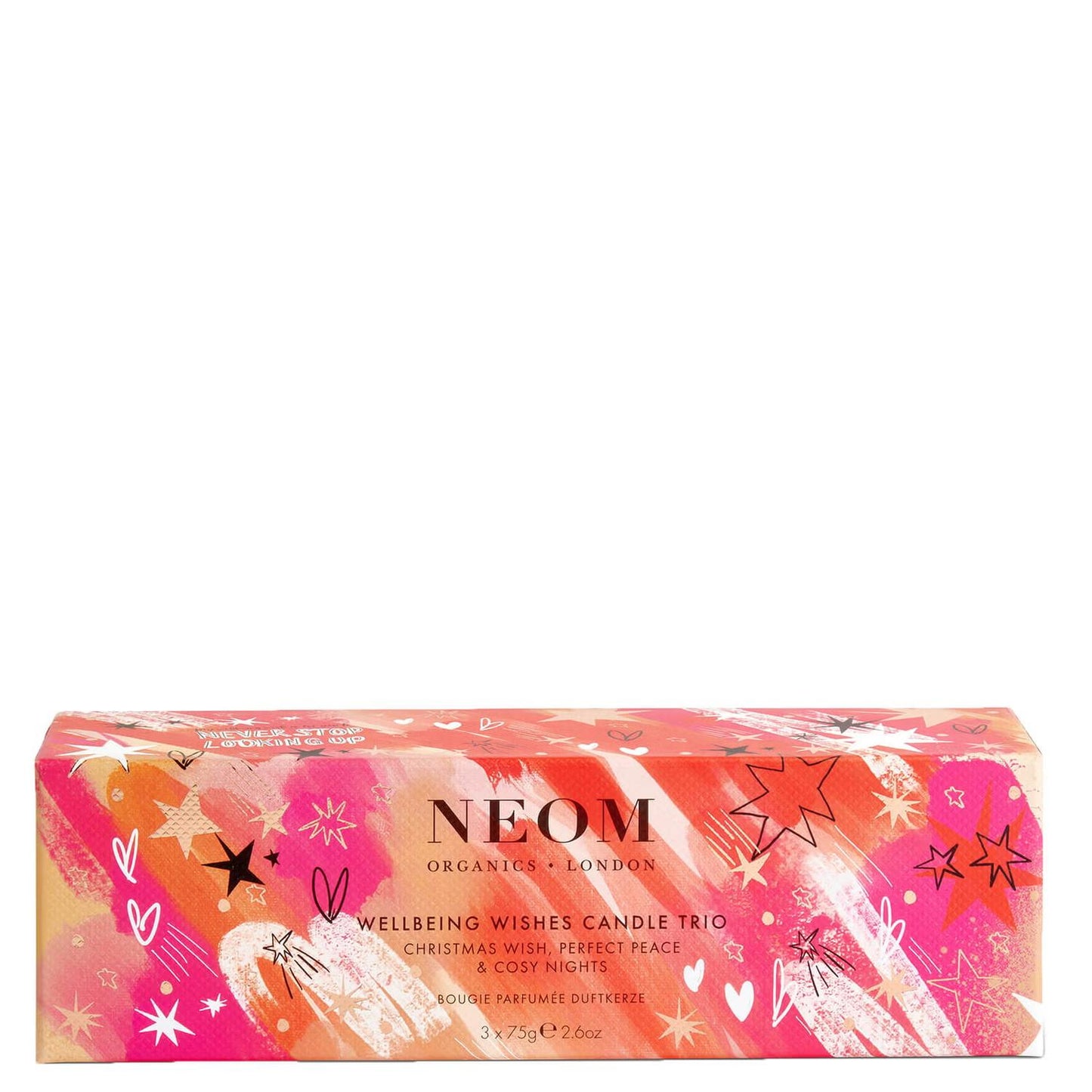 Neom Wellbeing Wishes Candle Trio 75g - Present/Gift, Natural Fragrance, Perfect Peace, Cosy Nights - Decor, Perfume