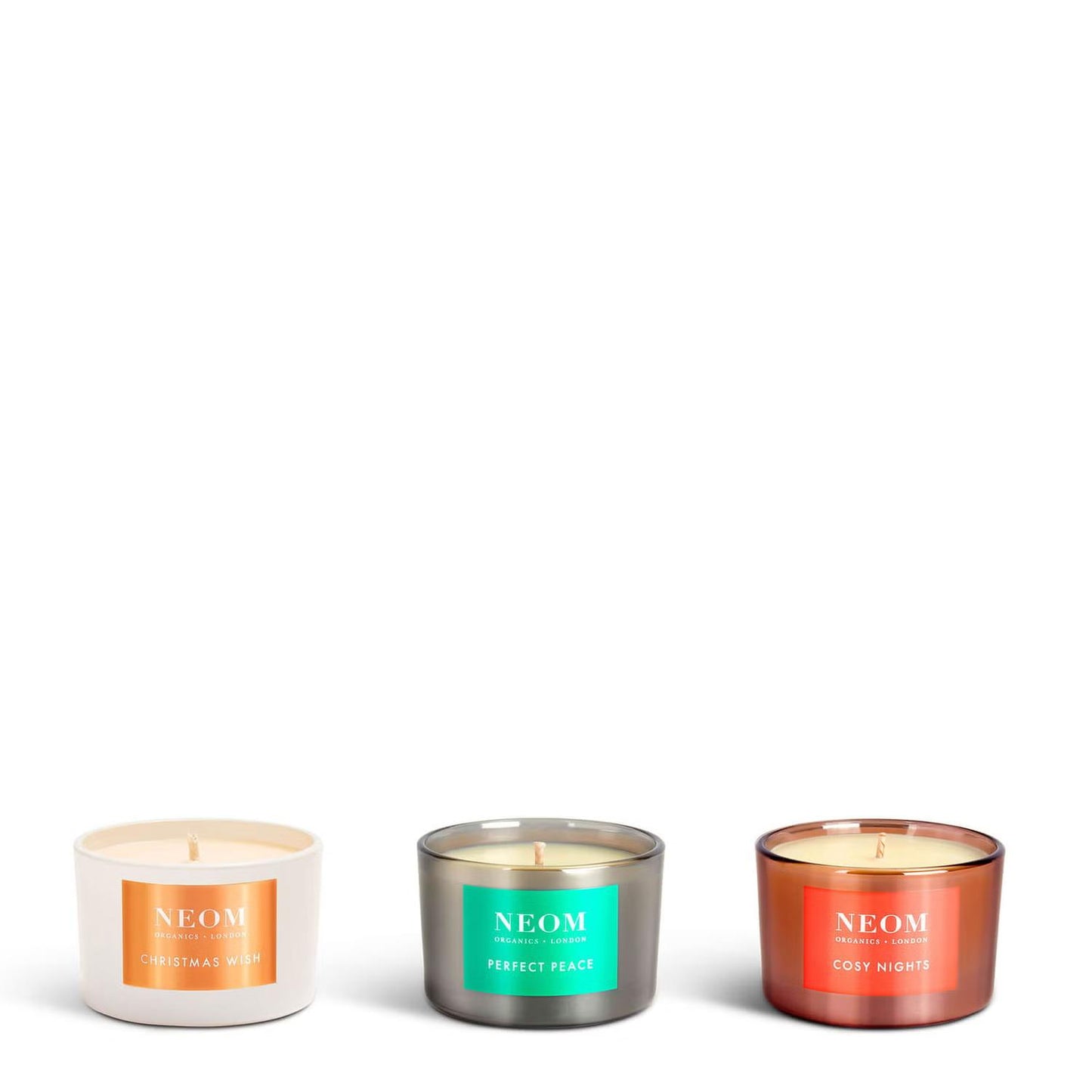 Neom Wellbeing Wishes Candle Trio 75g - Present/Gift, Natural Fragrance, Perfect Peace, Cosy Nights - Decor, Perfume