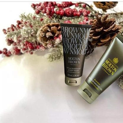 4x50ml Molton Brown Bushukan Bath, Shower Gel & White Sandalwood Body Wash Pack