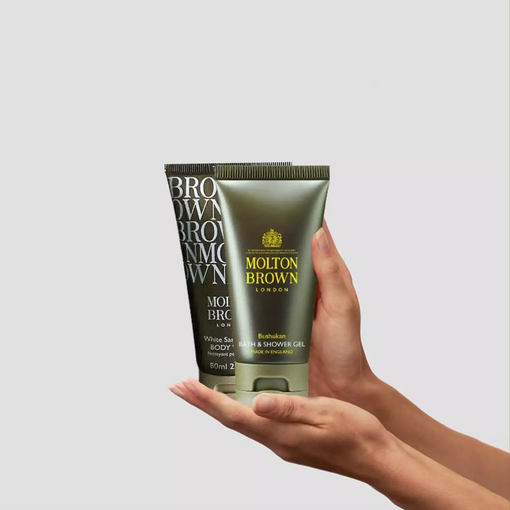 Bushukan Bath (or Orange&Bergamot, Ylang Ylang, Costal Cypress), Shower Gel & White Sandalwood Body Wash Pack - 4x50ml, Natural Ingredients, Gentle & Refreshing - Comfort
